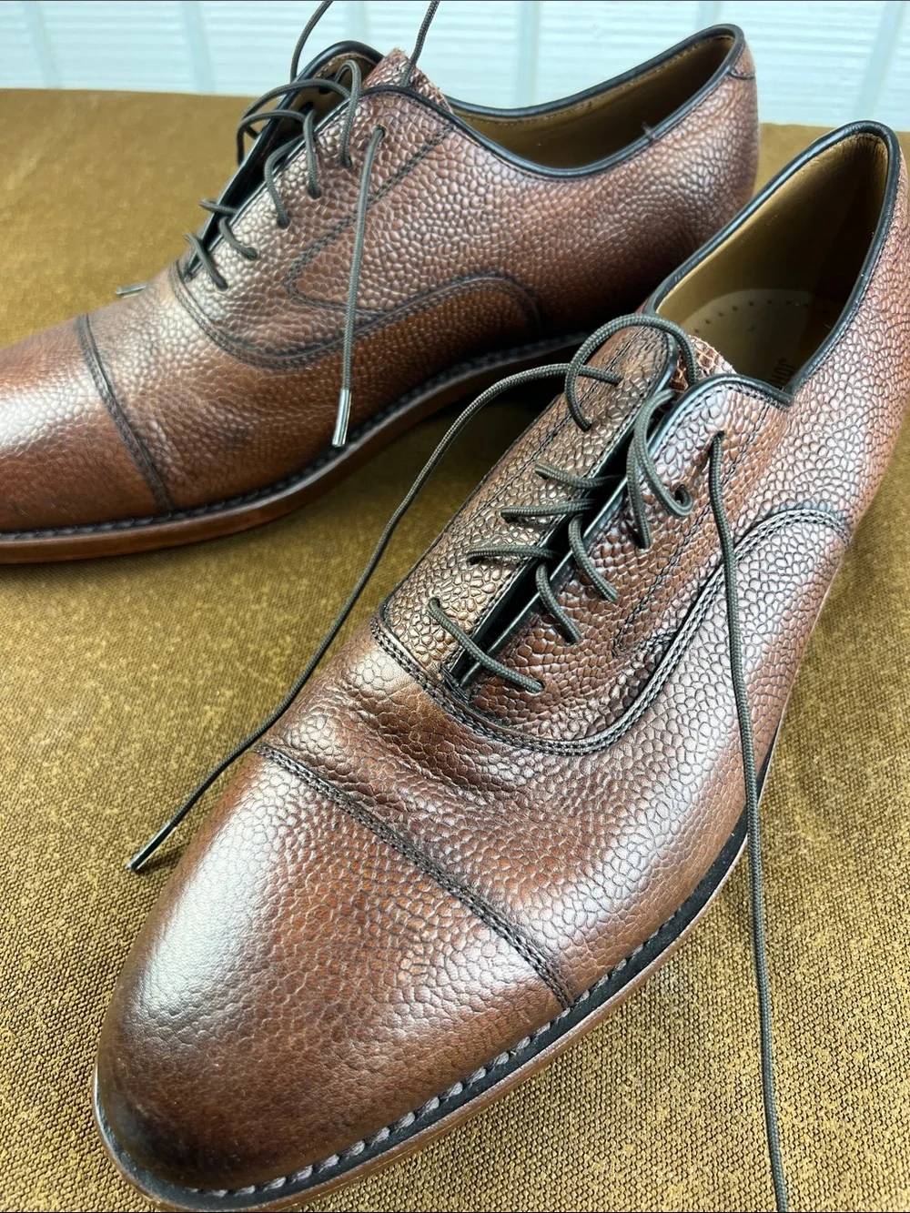 Johnston & Murphy Brown Pebbled Leather Cap-Toe Derby Shoes